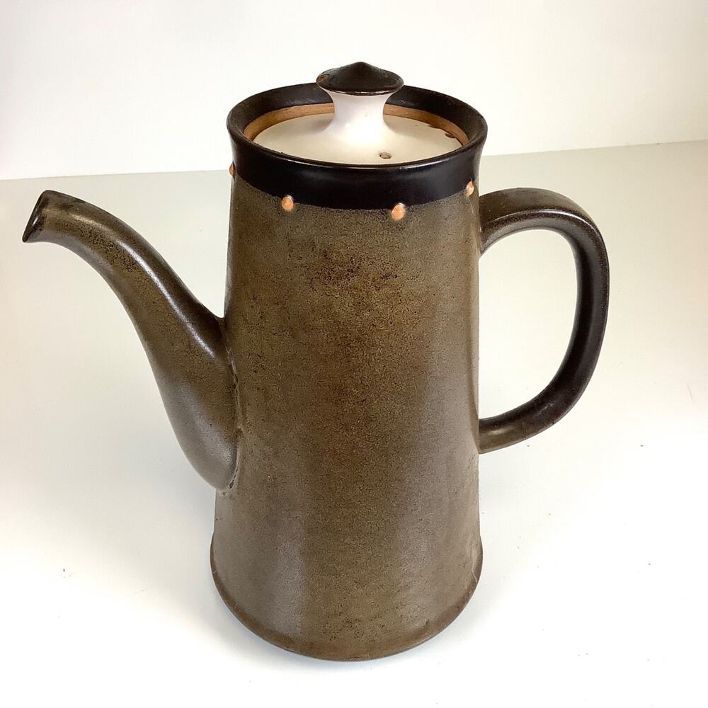 Vtg MCM Dk Olive Green Arts Crafts Stoneware Pitcher +Lid Koyo Kasuga Japan READ